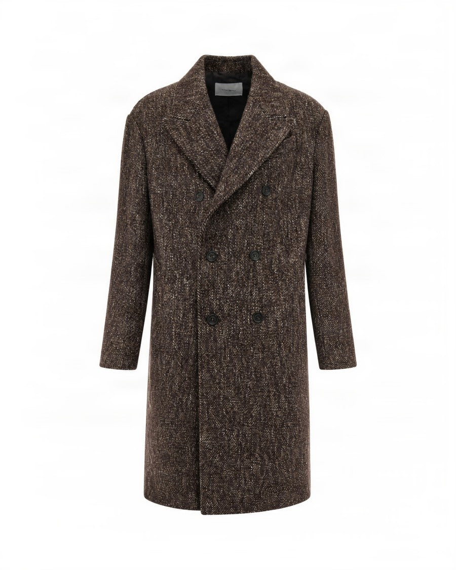 Paolo Pecora Double-Breasted Herringbone Coat With Notch Lapel And Side Pockets
