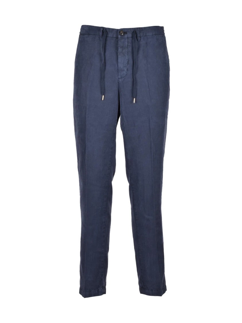 Briglia 1949 Blue Drawstring Stretch Linen-Blend Pants