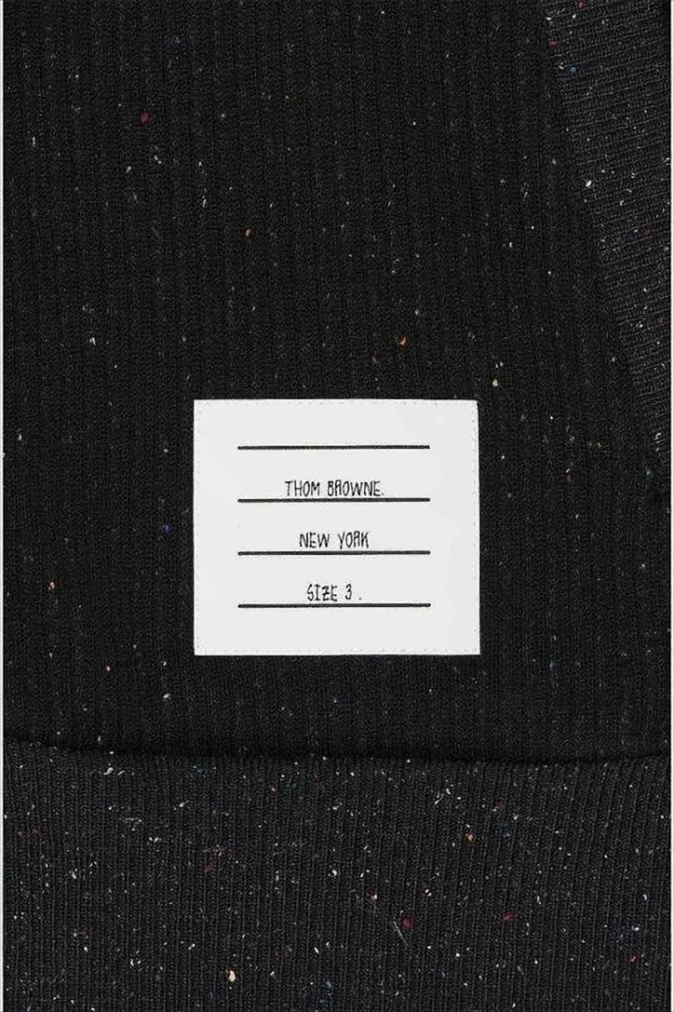 Thom Browne Ribbed Black Zip-Up Hoodie With Multicolored Speckles