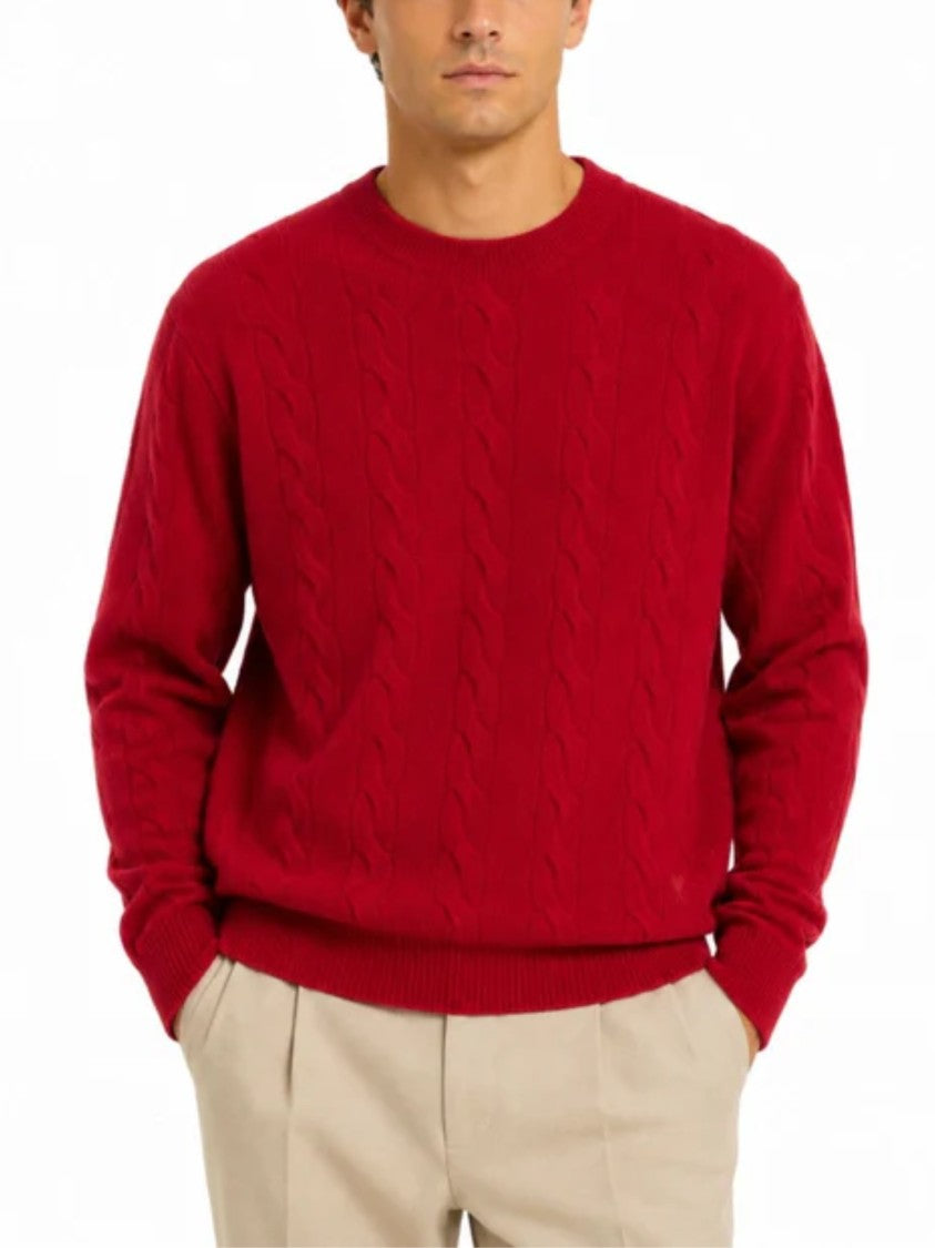 Ami Paris Red Cable-Knit Wool Sweater