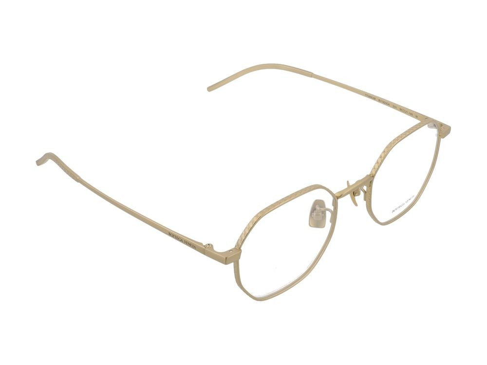 Bottega Veneta Bronze Geometric Textured Detail Titanium Eyeglasses