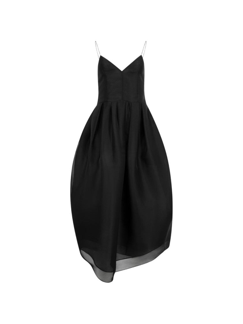 Khaite V-Neck Black Silk Midi Dress