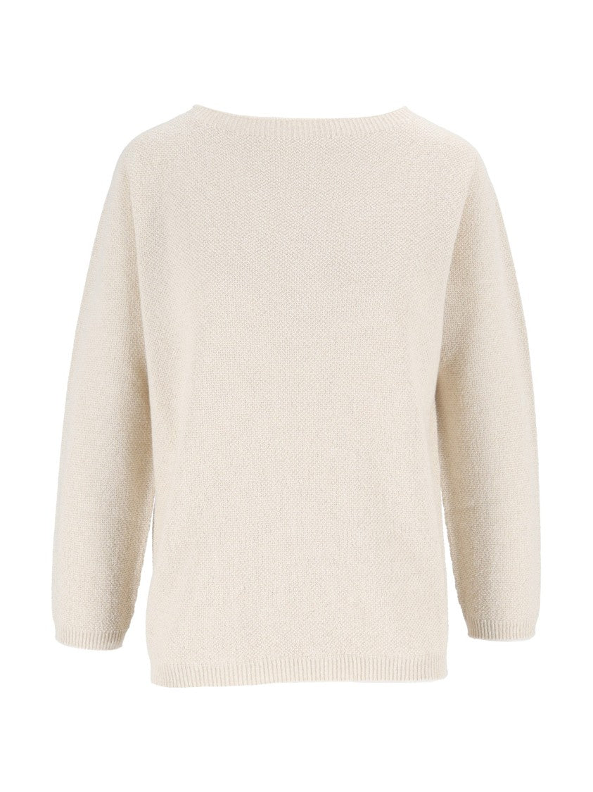 Fabiana Filippi Boat Neck Platinum Lurex Knit Sweater