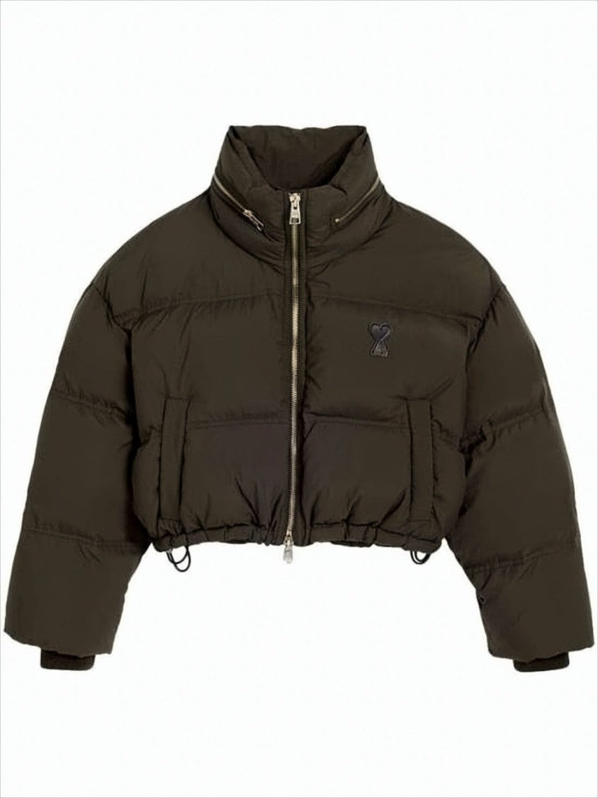 Ami Boxy Cropped Puffer Jacket With High Collar