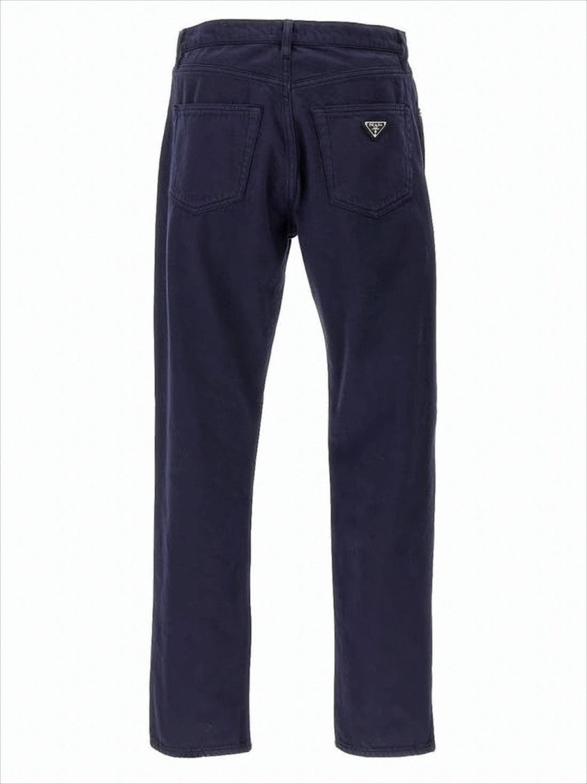Prada Straight-Leg Dark Navy Denim Pants With Refined Triangle Logo