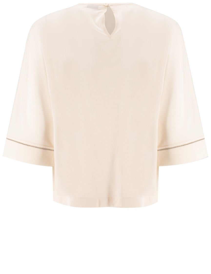 Peserico Jewel-Toned Silk Sweater With Three-Quarter-Length Sleeves