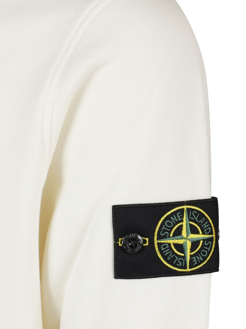 Stone Island Ivory Sweater With Crew Neckline And Subtle Logo Patch