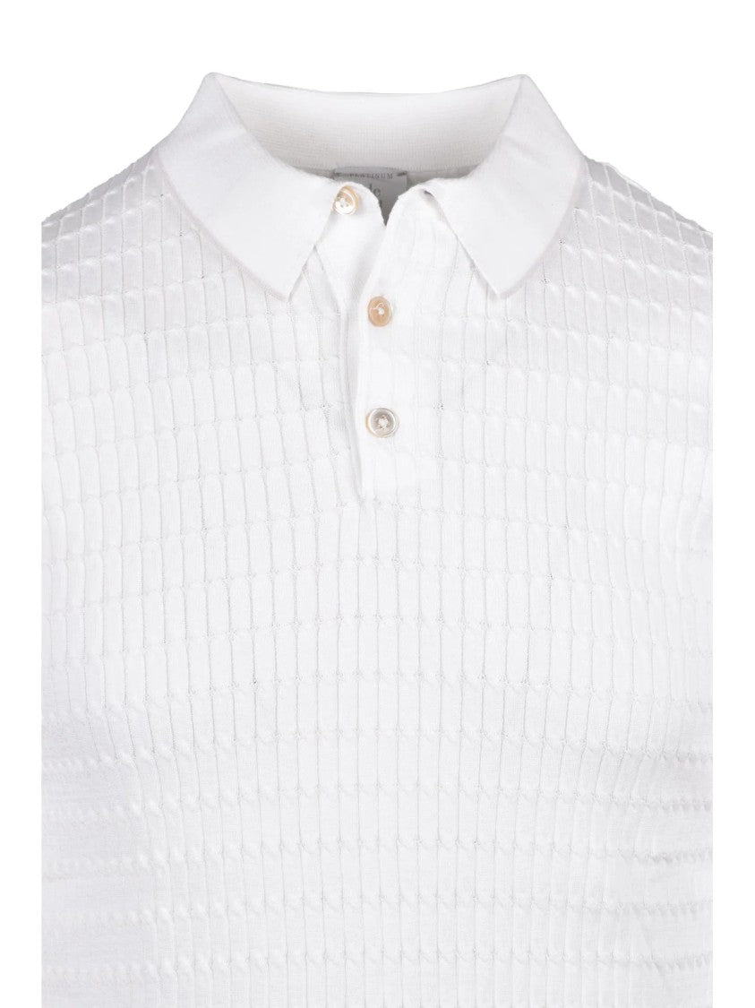 Eleventy White Men Cotton Knit Polo