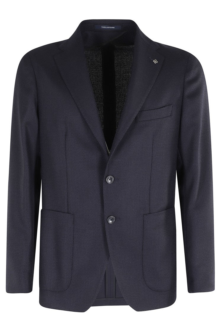 Tagliatore Blue Hopsack Virgin Wool Blazer