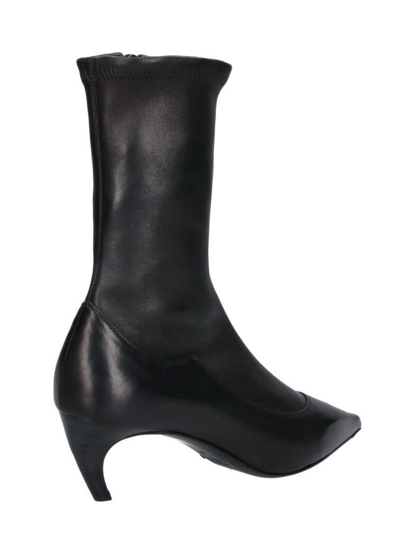 Khaite Black Valerie Pointed-Toe Kitten-Heel Leather Boots