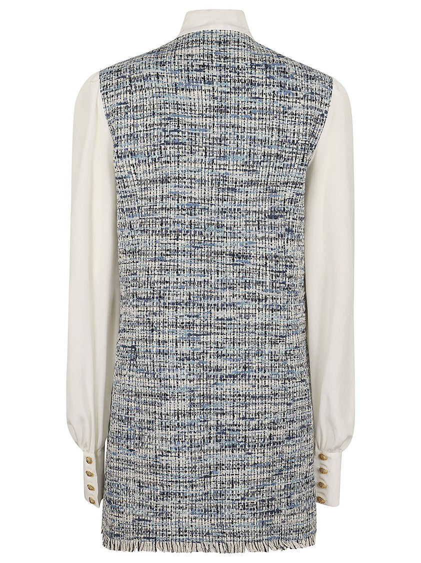 Balmain Textured Tweed Blouse With Smooth Fabric Sleeves