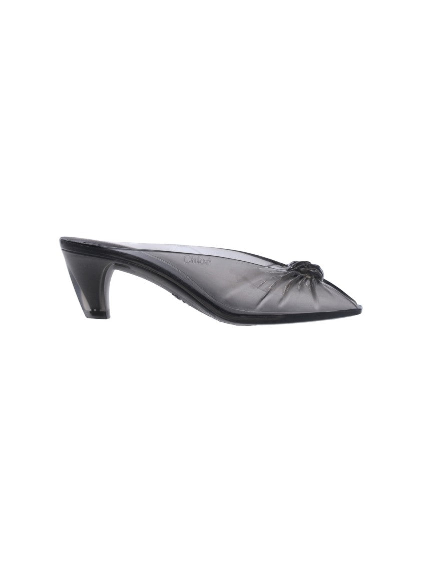 Chloé Translucent Grey Rubber Mules With Gathered Bow Detail