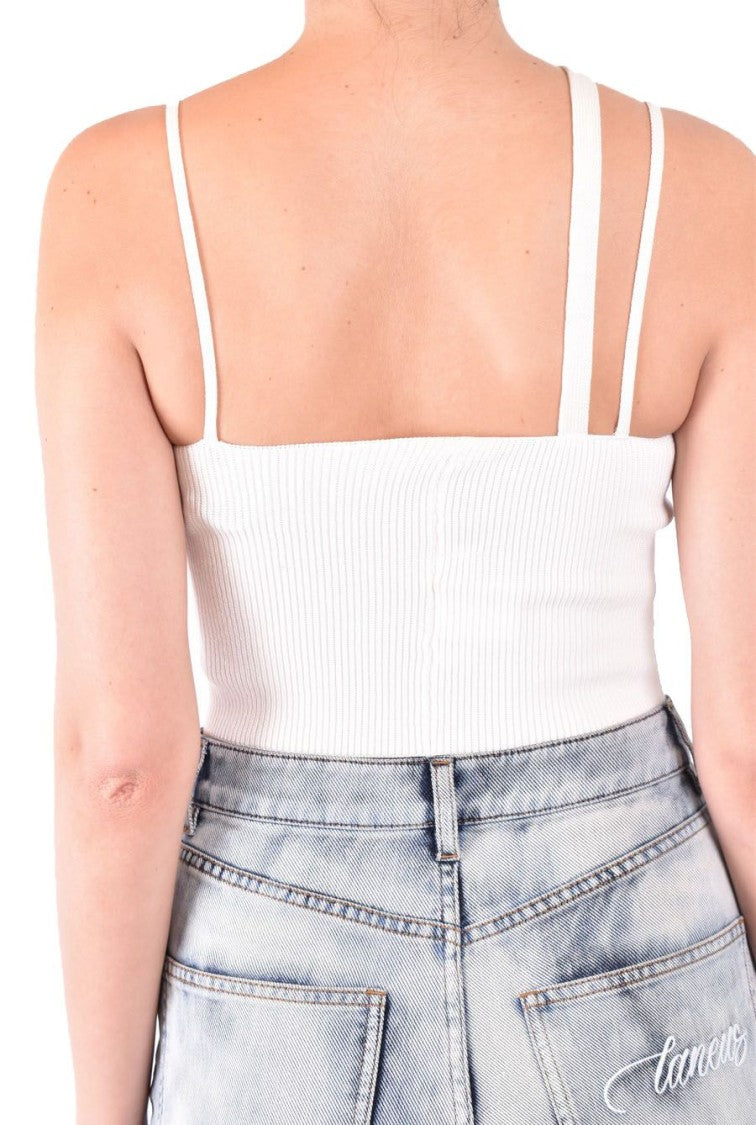 Laneus Asymmetrical Neckline Ribbed Knit Top Laneus