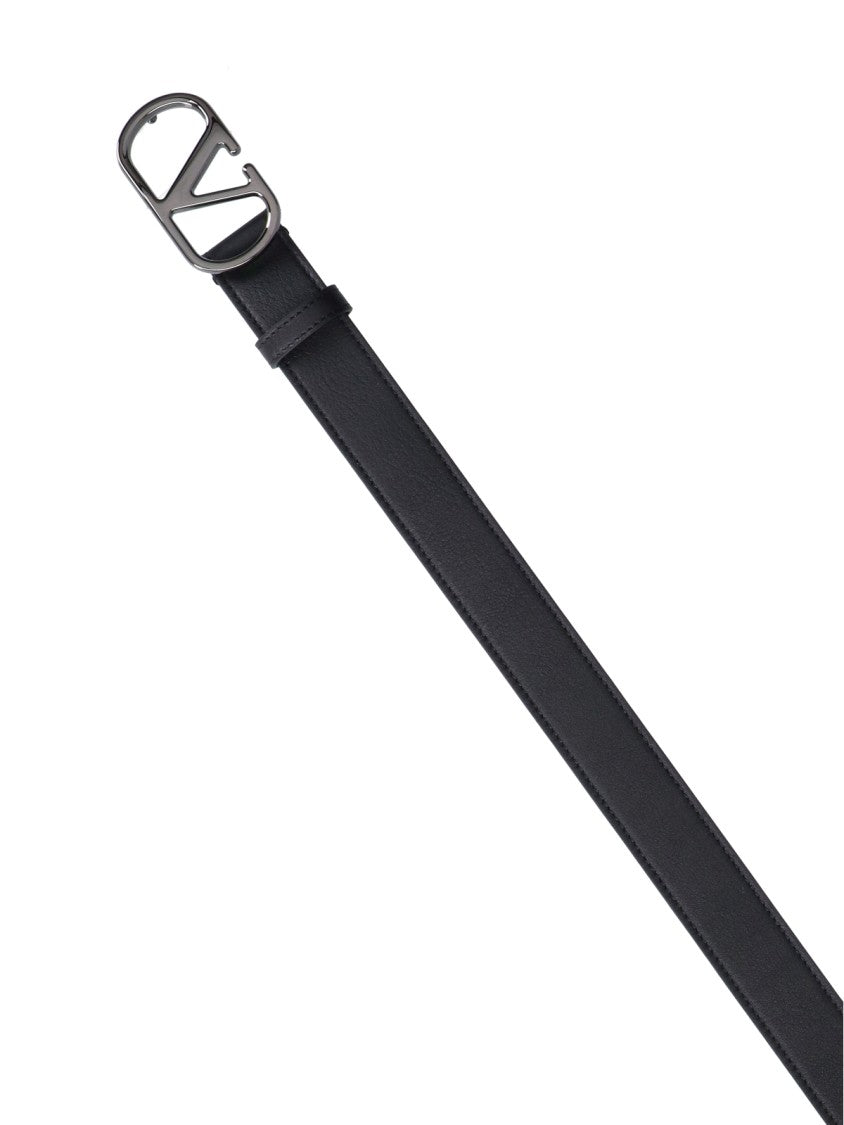 Valentino Garavani Black Polished Leather Classic Buckle Belt