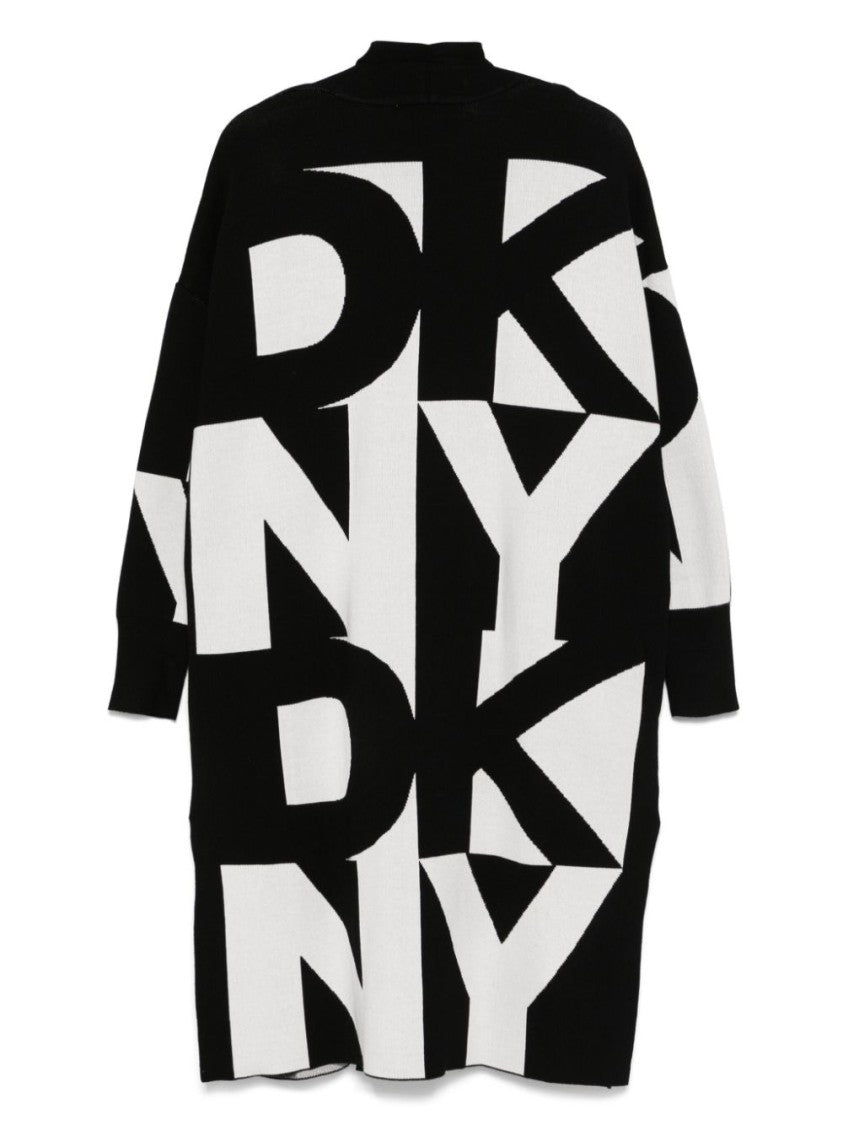 Dkny Oversized Black Cardigan With Bold Graphic Design