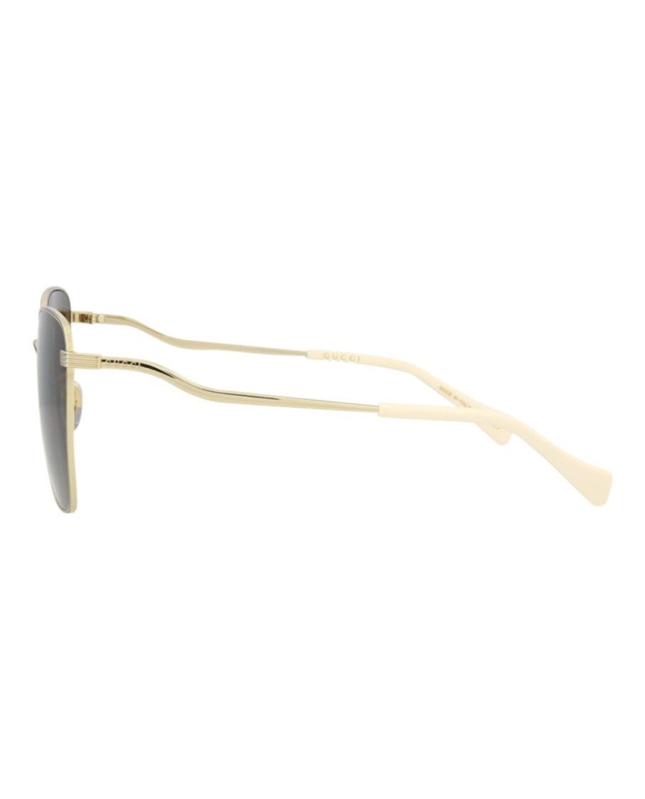 Gucci Square-Frame Metal Sunglasses With Adjustable Nosepads