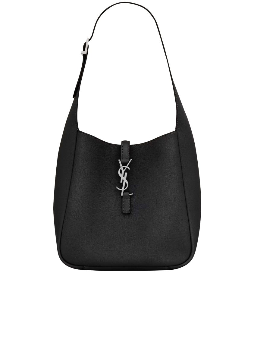 Saint Laurent Structured Black Shoulder Bag With Interlocking Logo Emblem