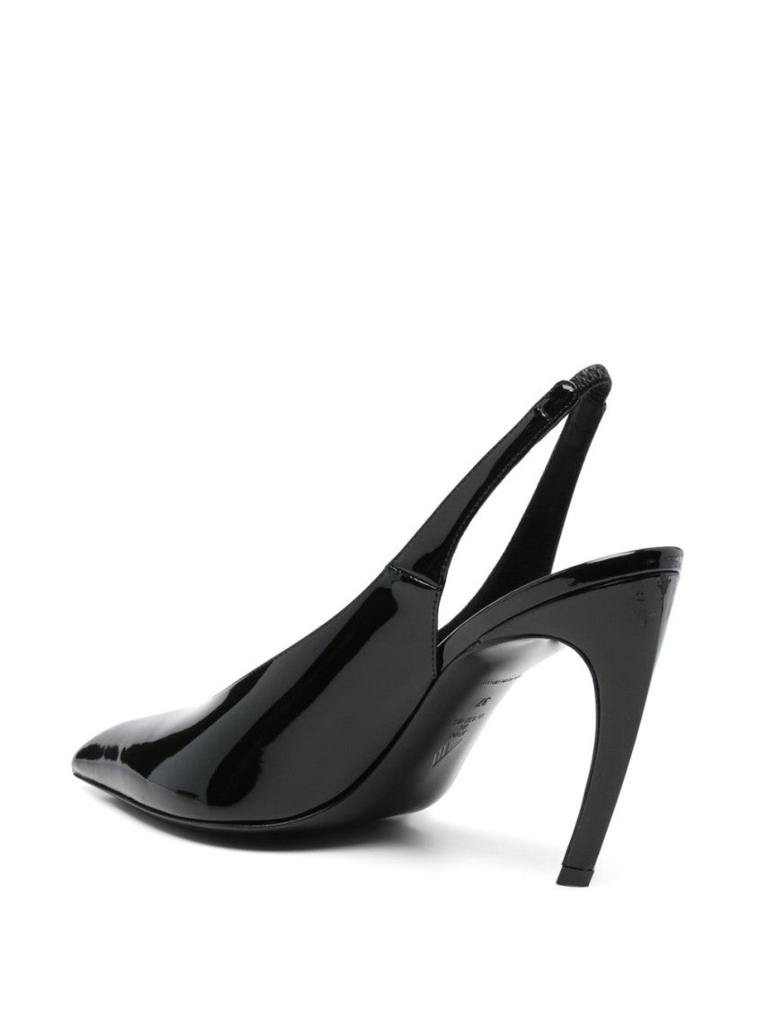 The Attico Pointed-Toe Black Slingback Pumps With Glossy Finish