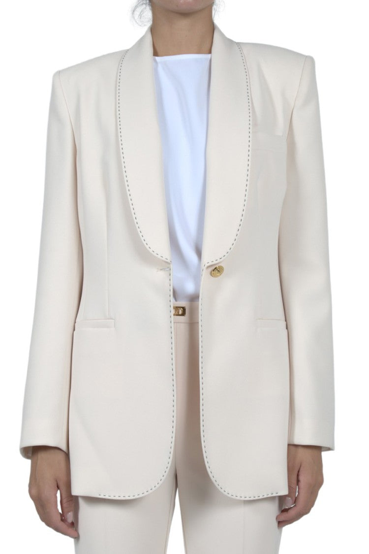 Elisabetta Franchi Cream Shawl-Lapel Polyester-Blend Blazer