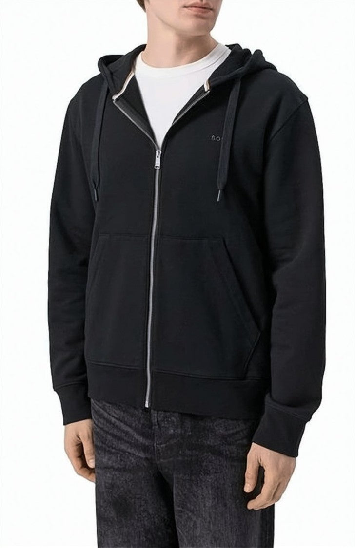 Hugo Boss Zip-Up Black Hoodie With Drawstring And Kangaroo Pocket