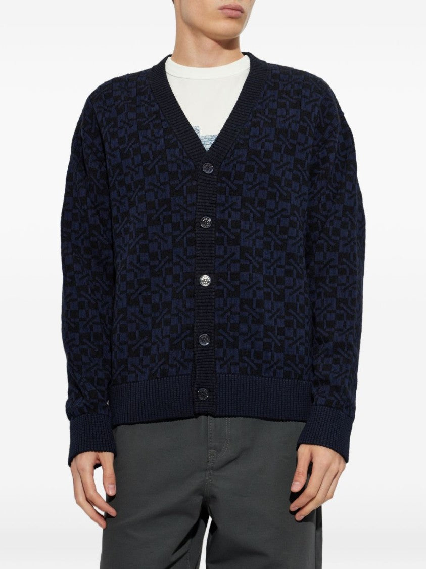 Kenzo Textured Geometric Pattern Deep V-Neck Sweater
