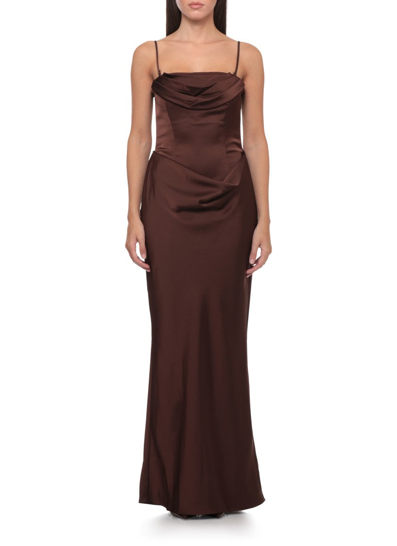 Rotate Bodice-Structured Long Dress With Draped Neckline