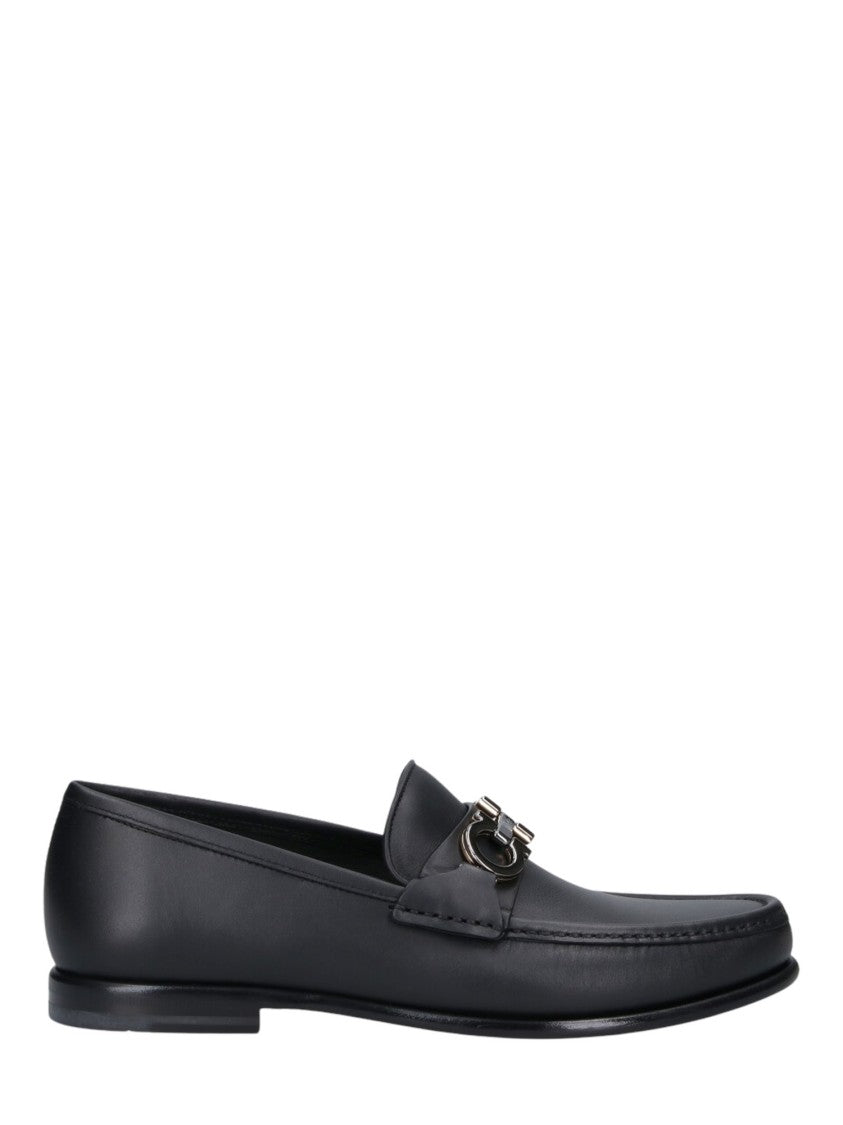 Ferragamo Black Leather Loafers With Metal Bit Detail