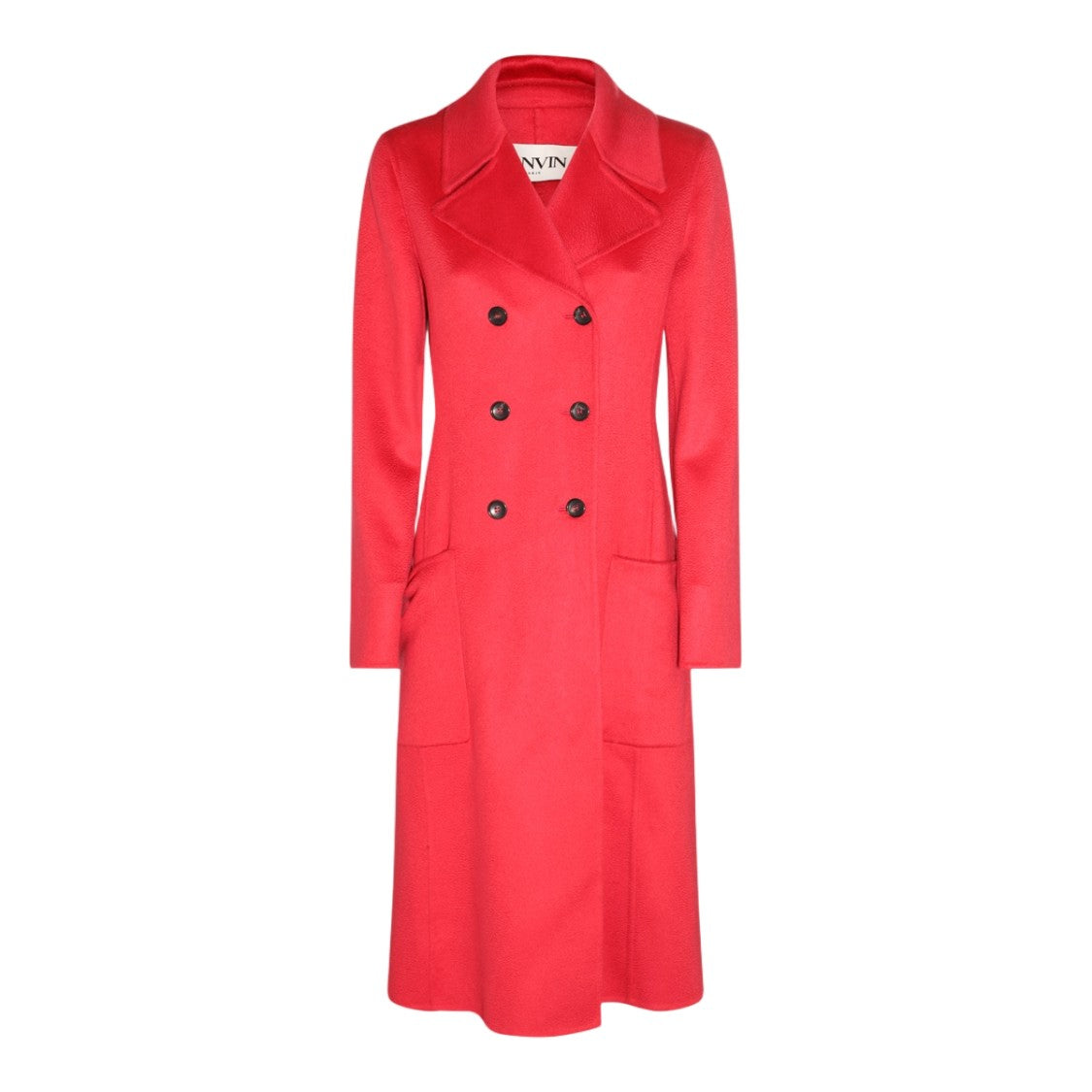 Lanvin Long Tailored Coat With Vibrant Red Hue And Contrast Buttons