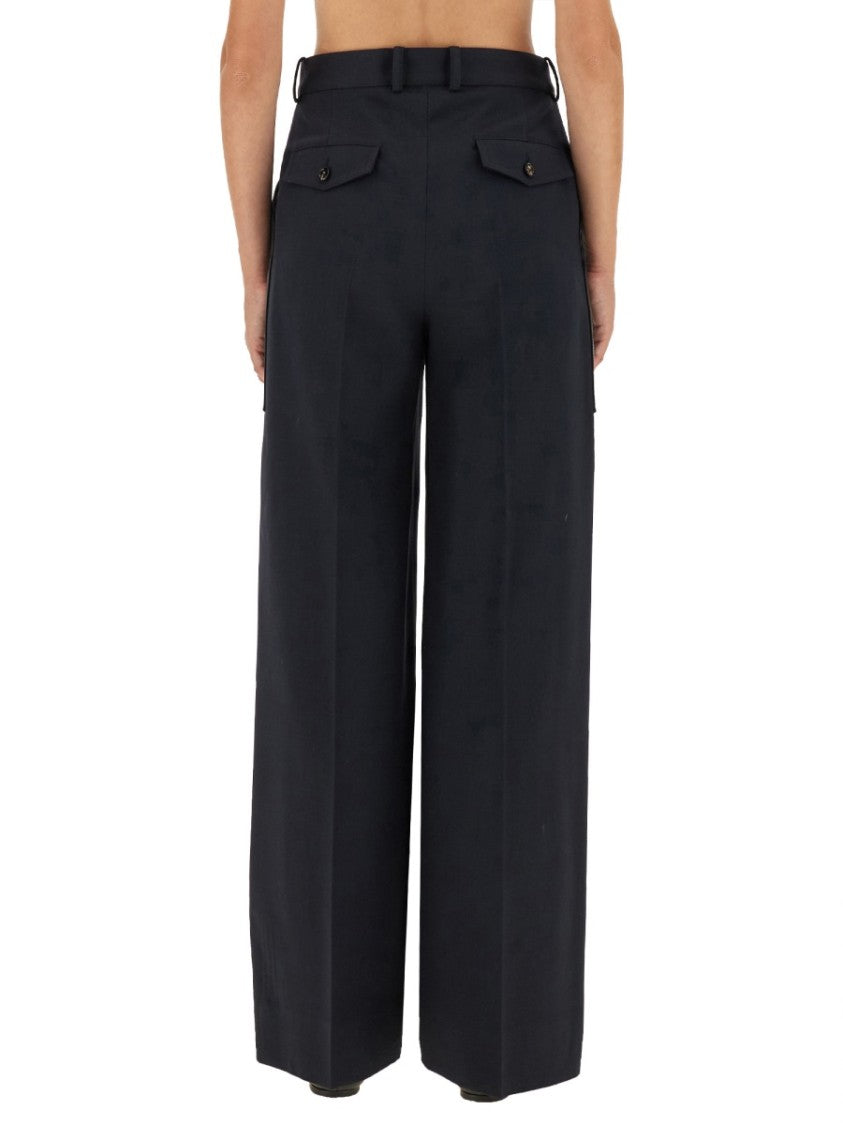 Bottega Veneta Wide-Leg Pants With High Waist And Contrast Leather Pockets