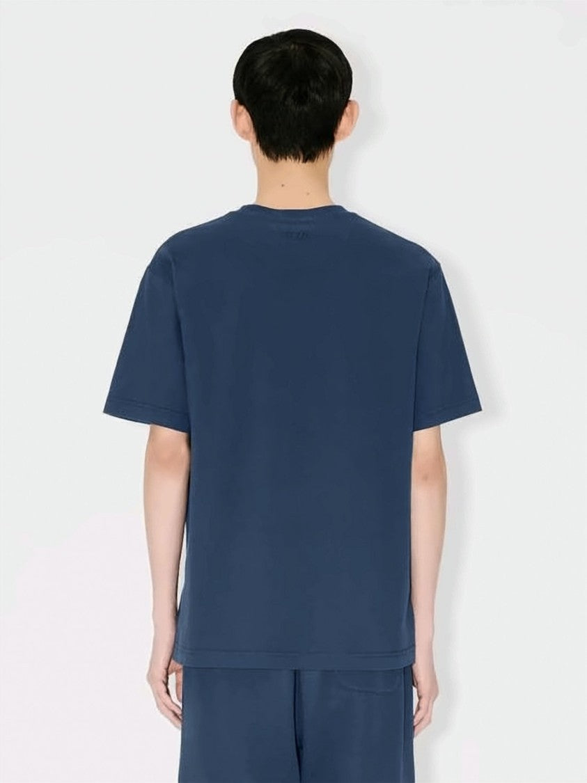 Kenzo Relaxed Fit Blue T-Shirt With Embroidered Floral Motif