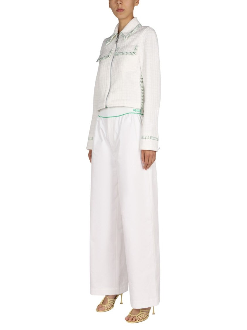 Bottega Veneta Embroidered Reverse Printed Cotton Twill Trousers