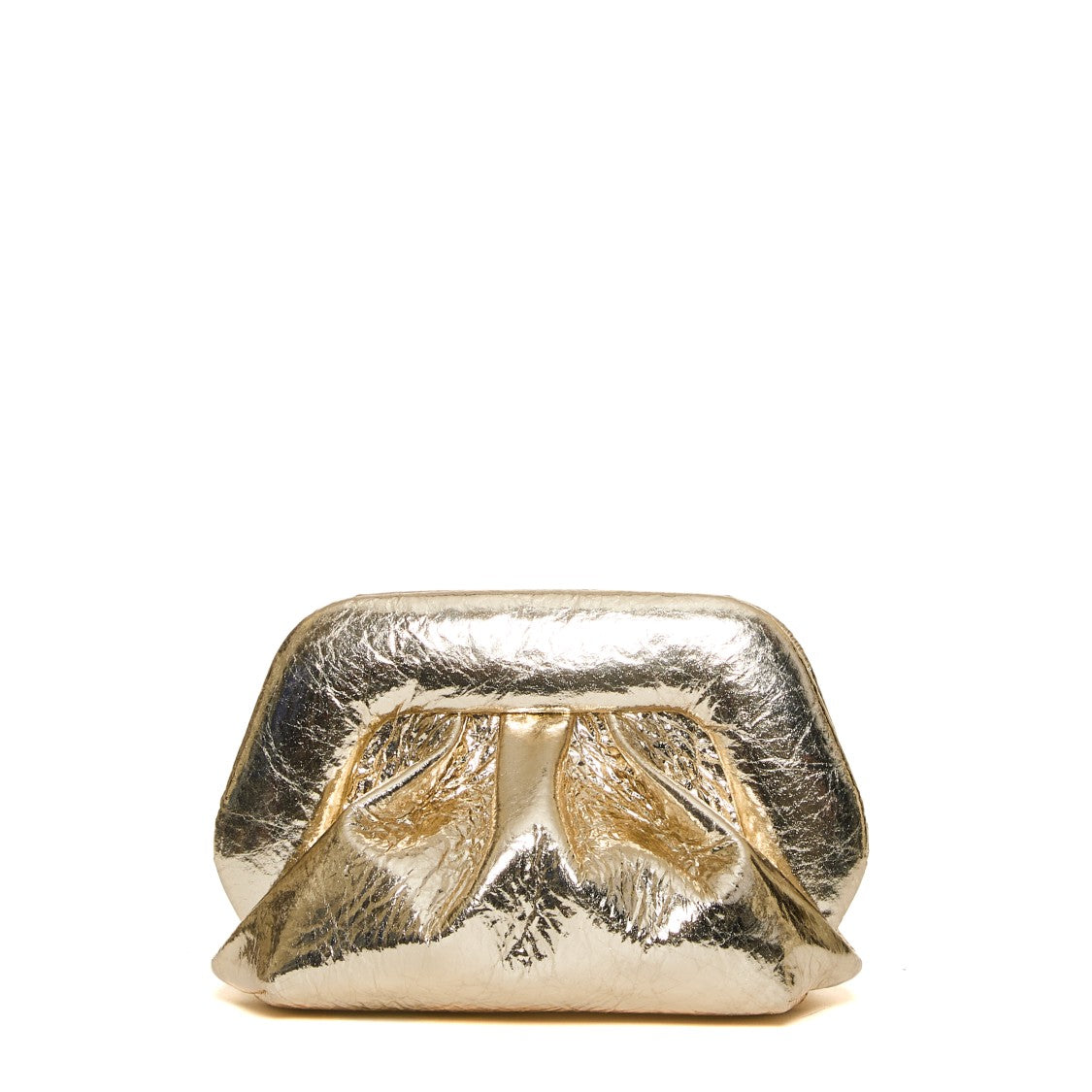 Themoirè Gold Mirror Vegan Leather Clutch With Unique Crinkled Design