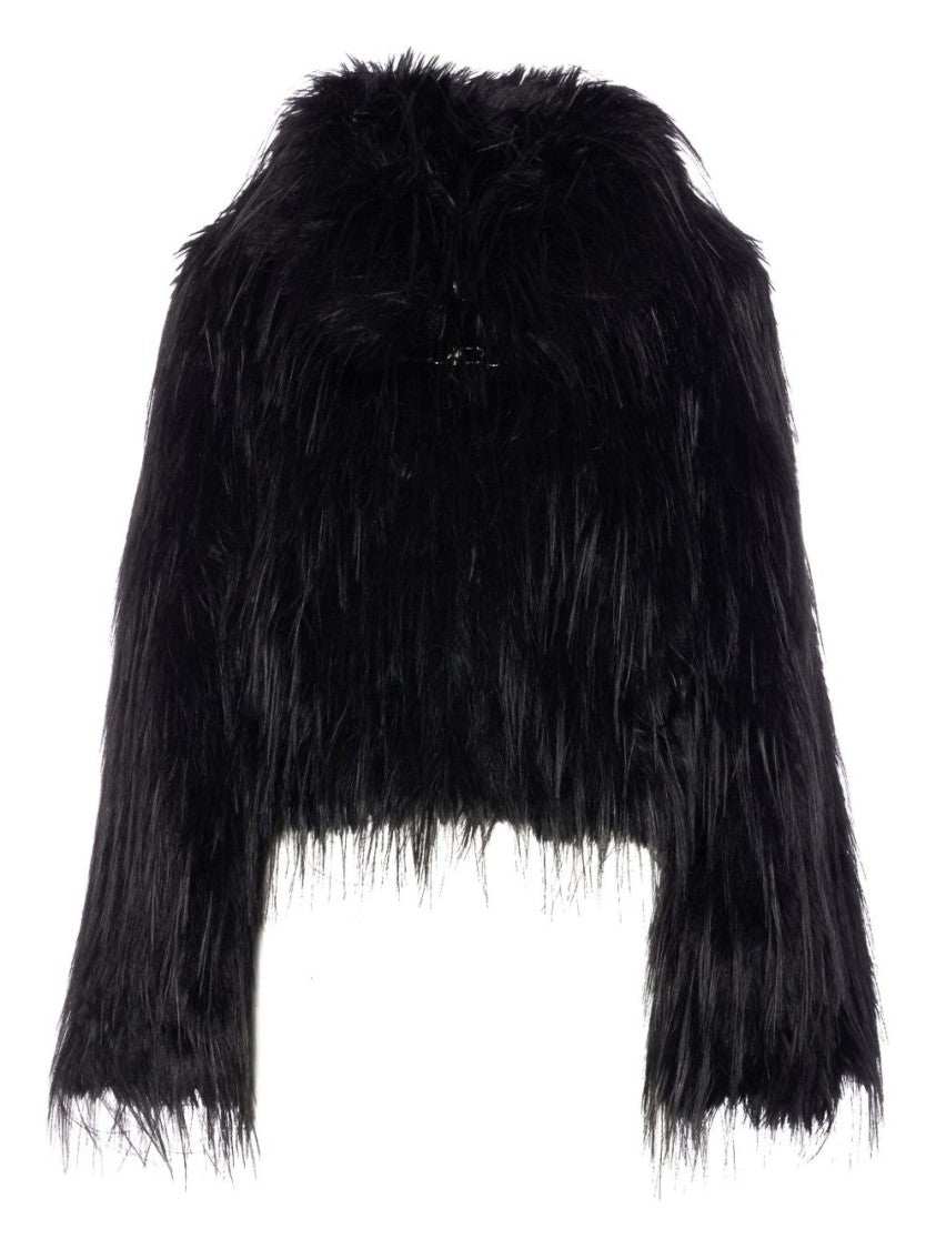 Pinko Cropped Black Faux Fur Coat