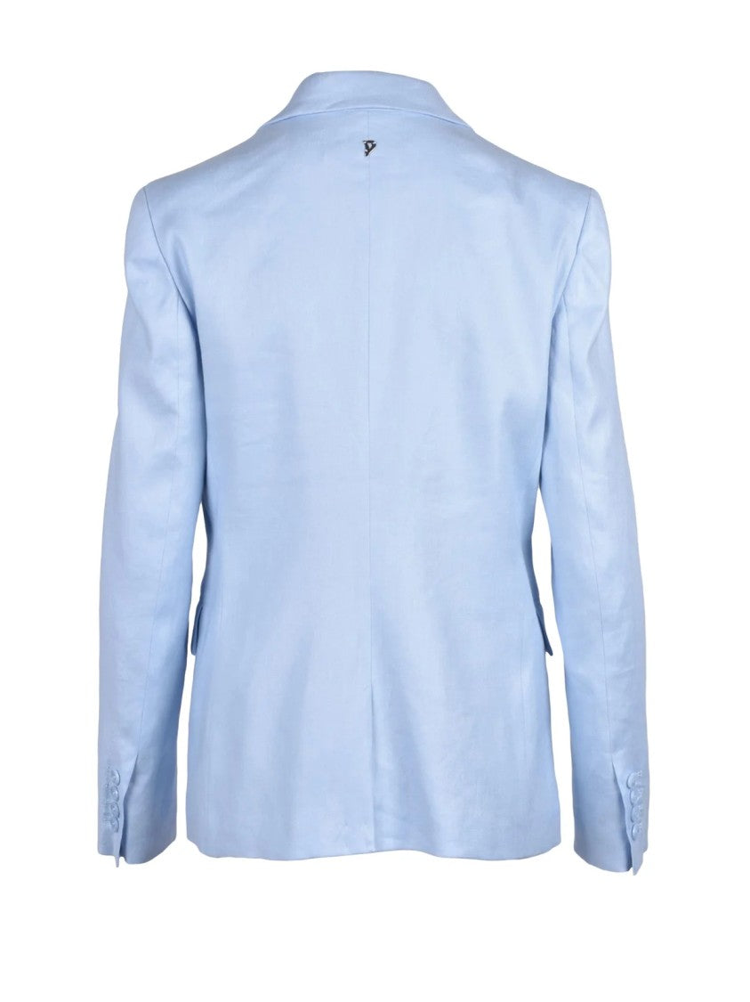 Dondup Light Blue Double-Breasted Linen Viscose Jacket