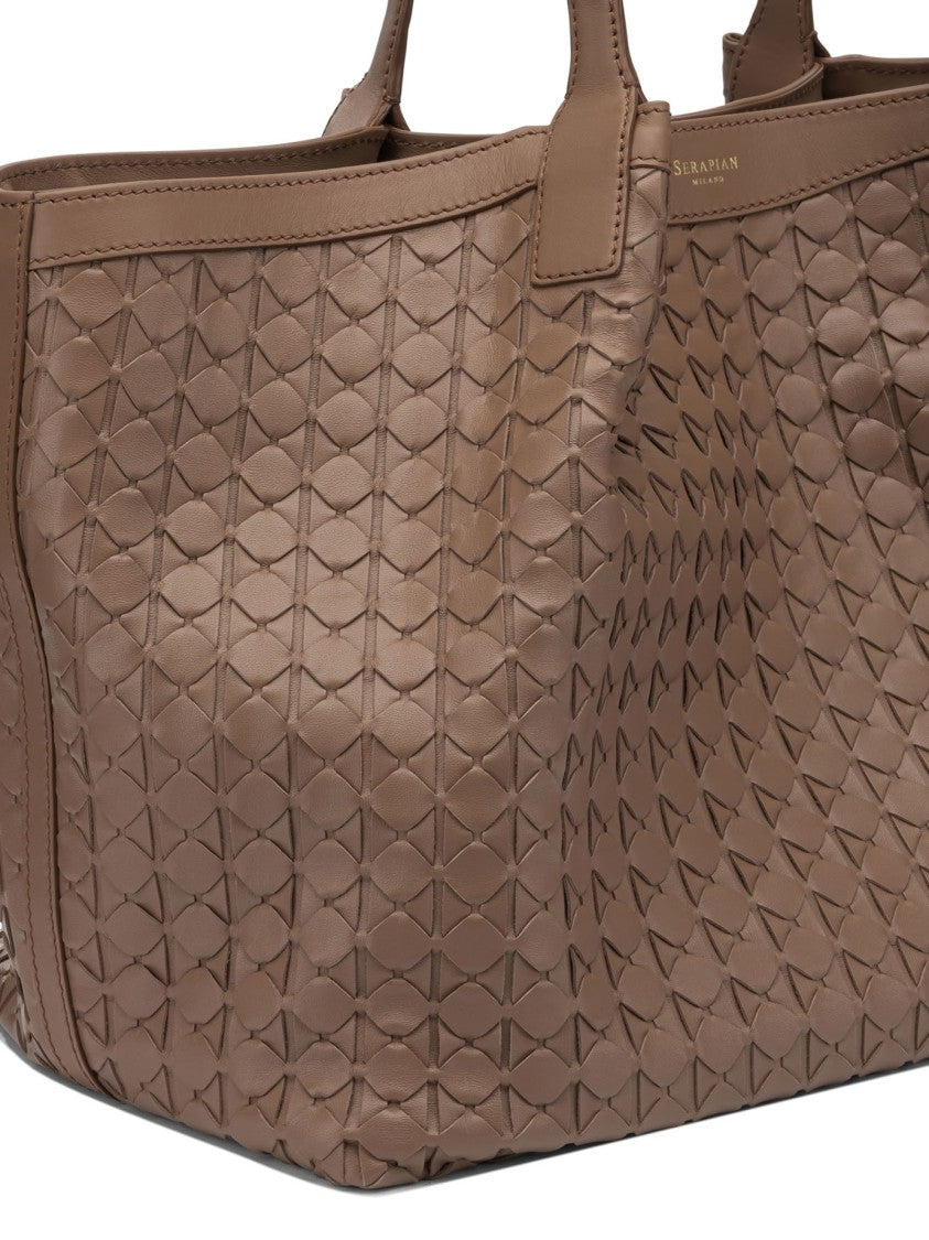Serapian Textured Nappa Leather Large Shoulder Bag