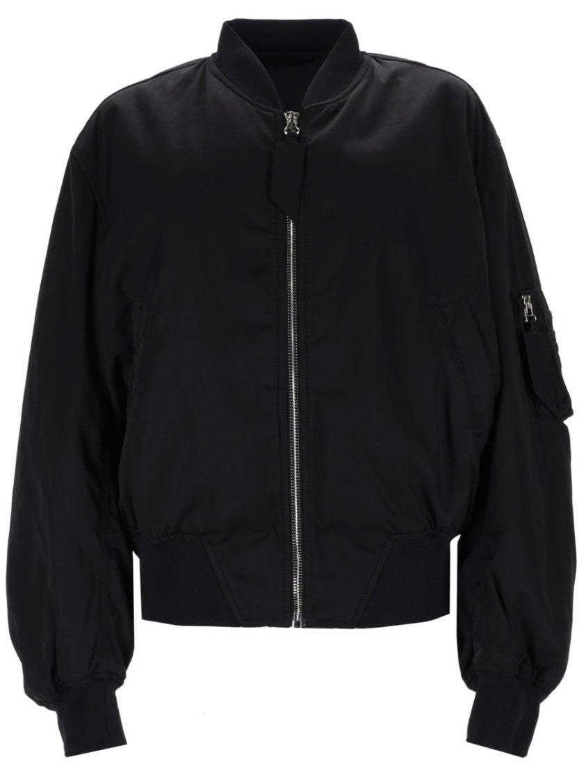 The Attico Neutrals Cropped Zipper Sleeve Polyester Bomber Jacket