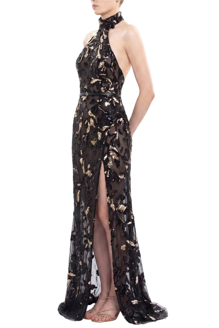 Saiid Kobeisy Halter Neck Embroidered Tulle Dress