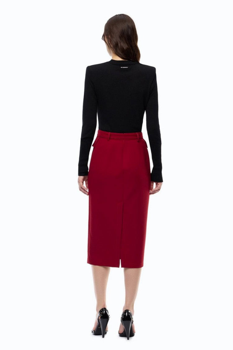 Pinko Black Wool Ribbed-Cuff Mock-Neck Sweater