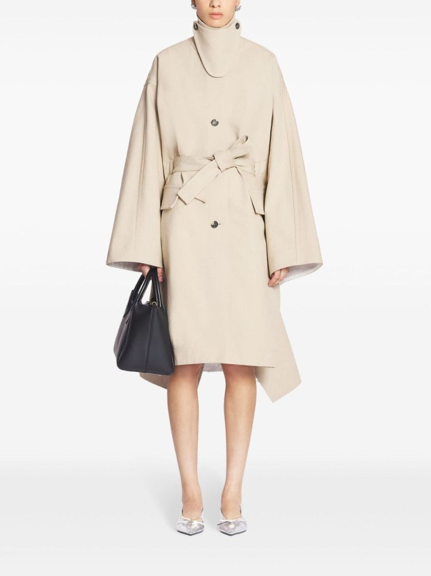 Lanvin Mid-Calf Length Coat In Light Beige Cotton Gabardine