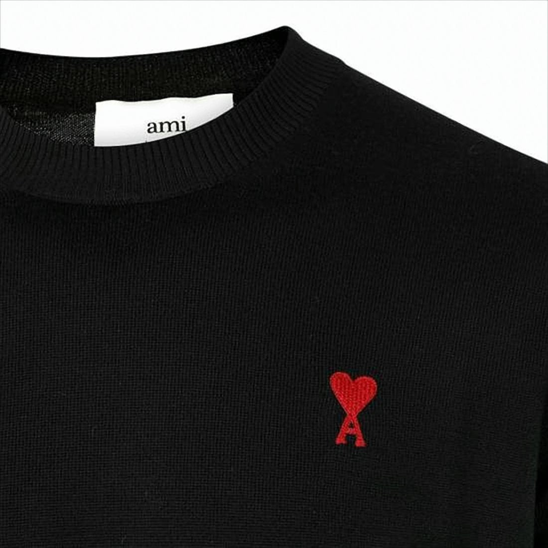 Ami Classic Black Wool Sweater With Heart Emblem