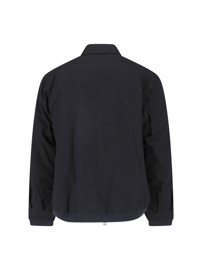 Sacai Reversible Black And Dark Olive Cropped Jacket