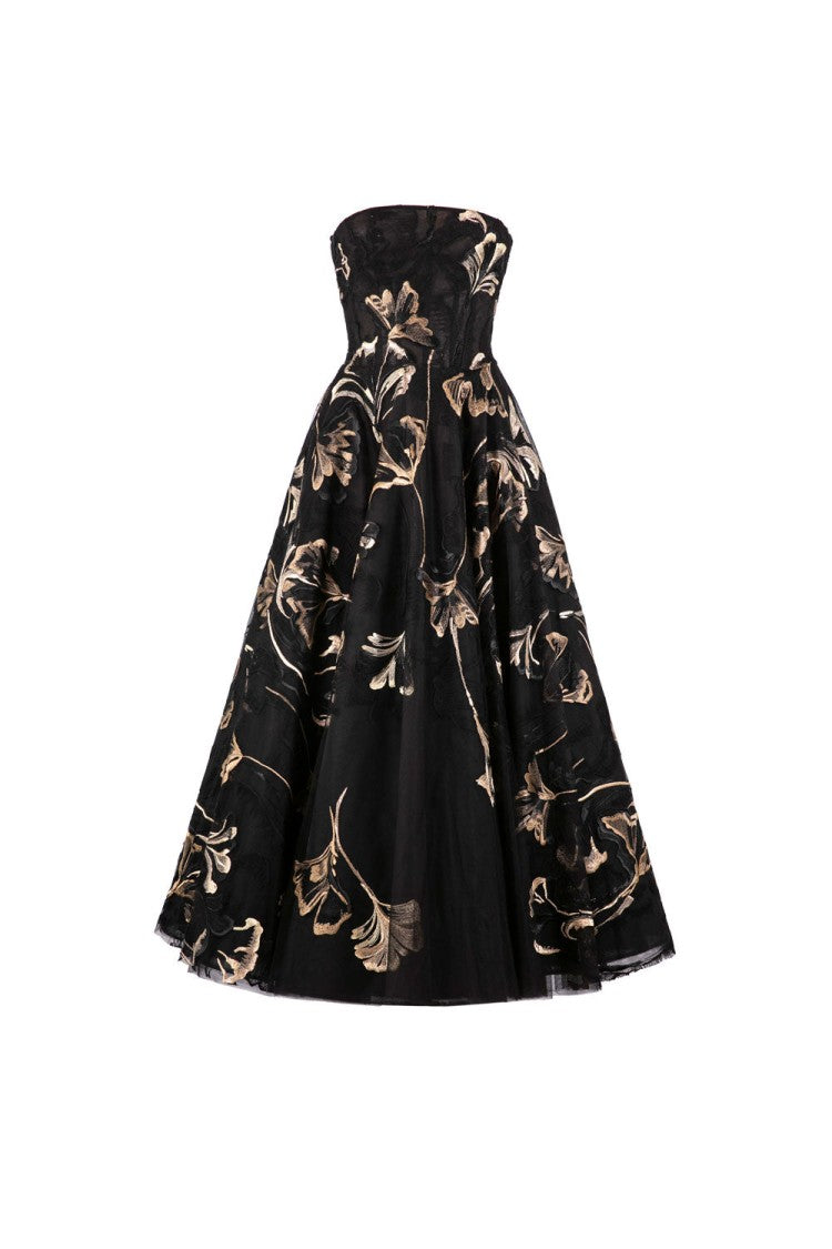 Saiid Kobeisy Strapless Embroidered Midi Dress