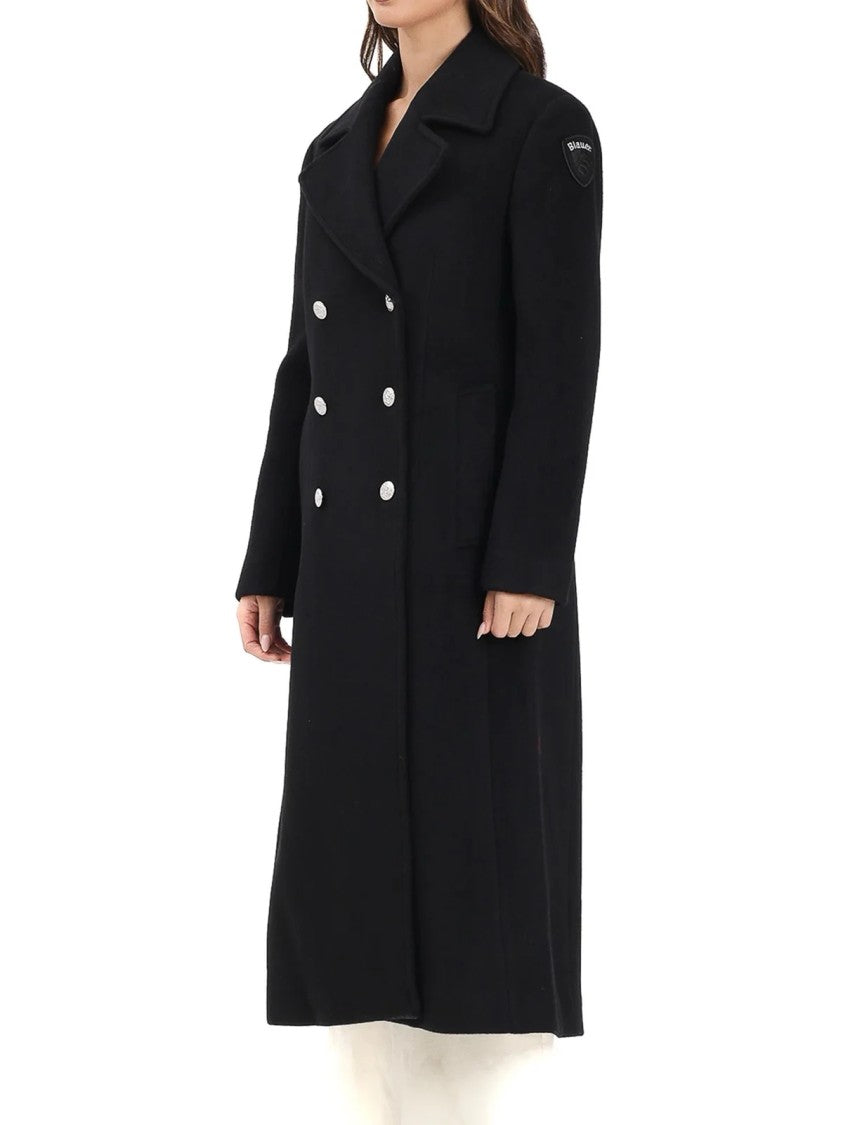 Blauer Double-Breasted Wool Long Coat With Classic Tailored Silhouette