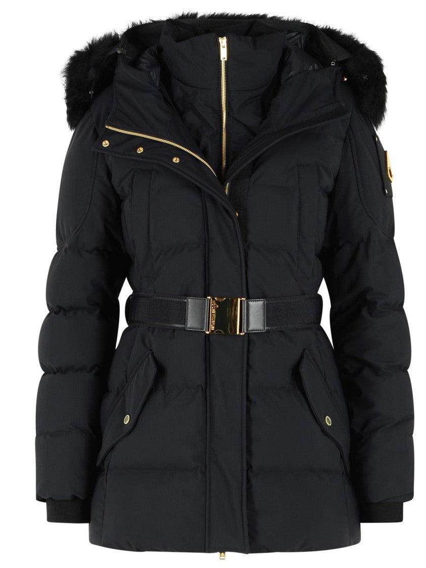 Moose Knuckles Padded Black Nylon Blend Parka With Removable Fur Insert