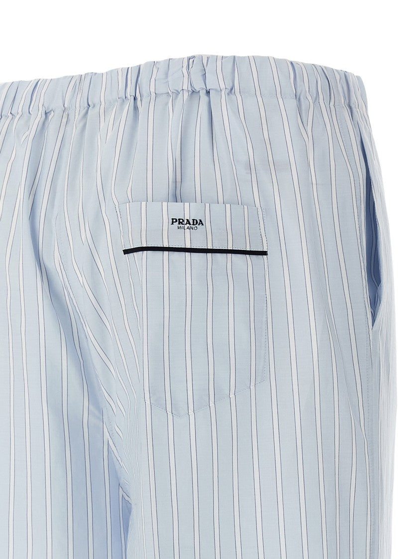 Prada Vertical Stripe Cotton Poplin Pants With Refined Detailing