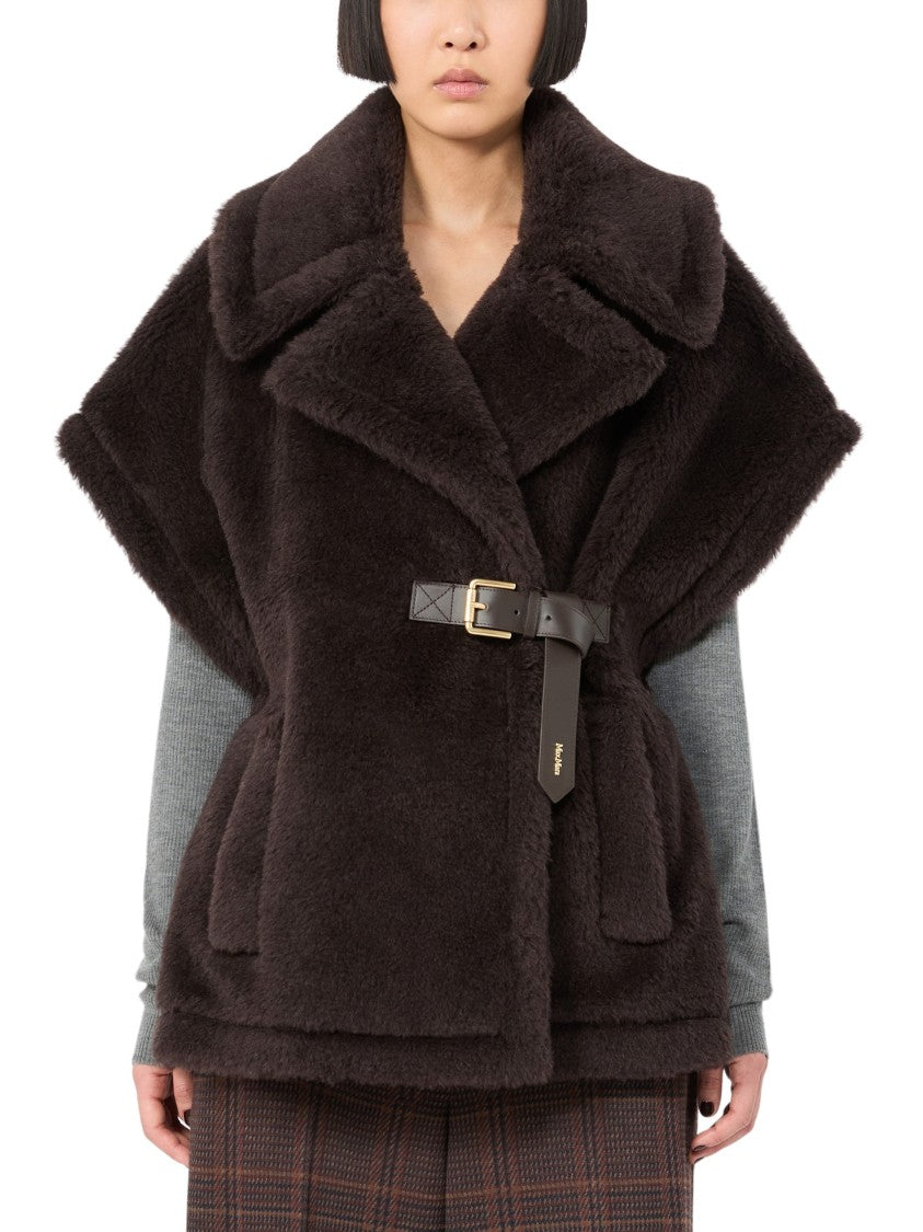 Max Mara Sleeveless Cape With Distinctive Gilet Construction And Leather Belt