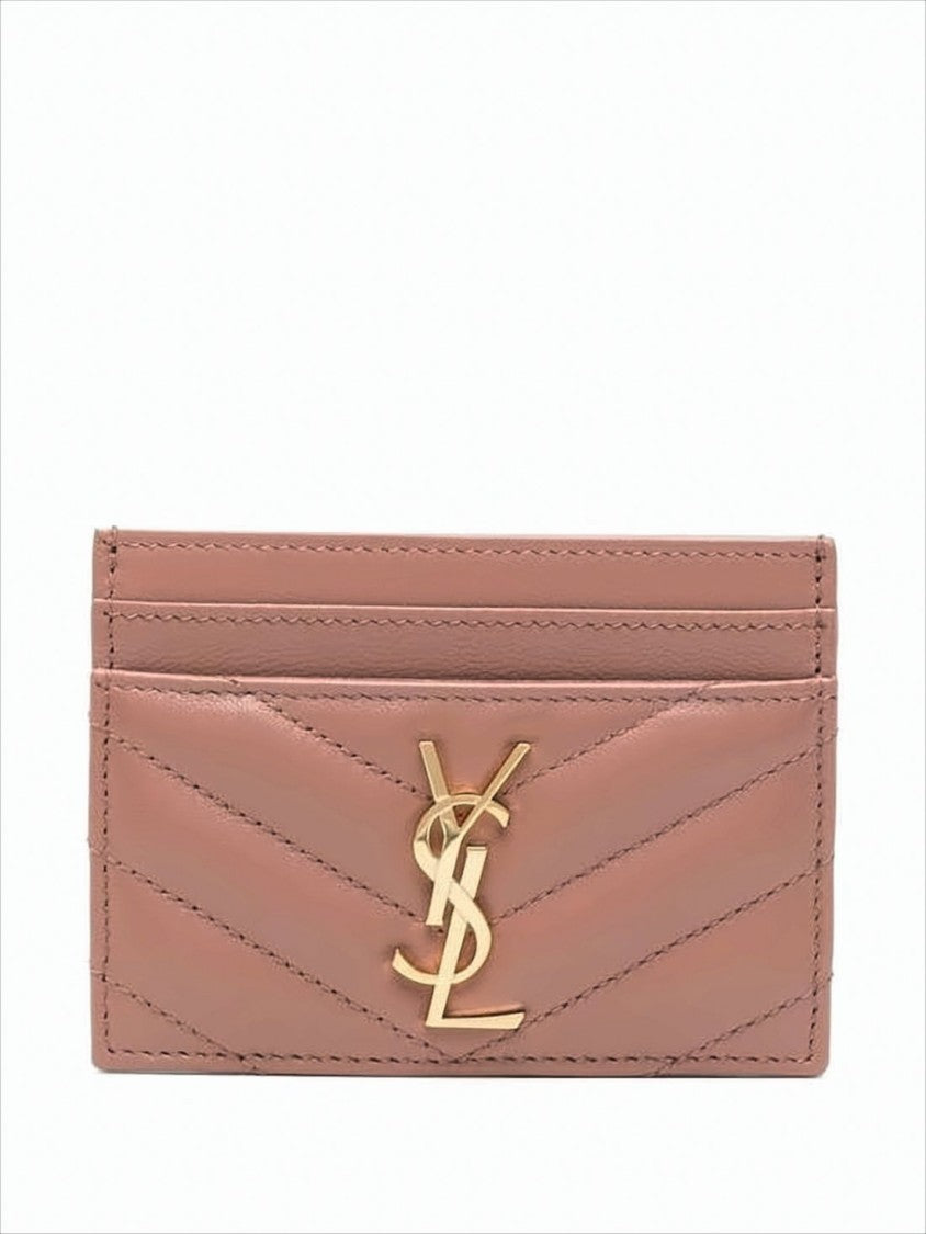 Saint Laurent Chevron Quilted Lambskin Cardholder With Gold-Tone Ysl Logo