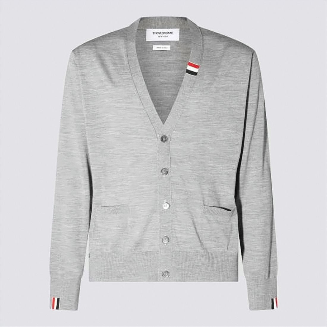 Thom Browne Lightweight Grey Cardigan With V-Neckline And Striped Accents