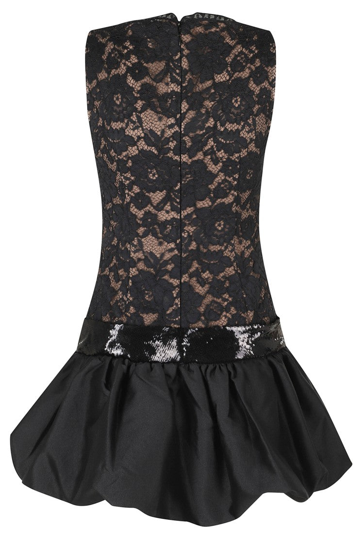 Self-Portrait Black Lace Sweetheart Neckline Bubble Hem Mini Dress
