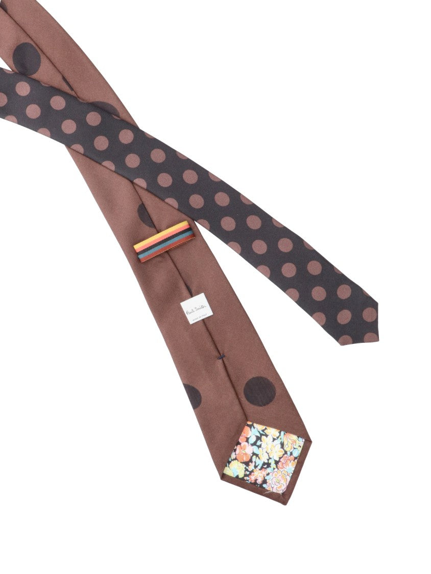 Paul Smith Brown Silk Shadow Polka Dot Tie